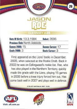 2007 Select AFL Supreme #26 Jason Roe Back